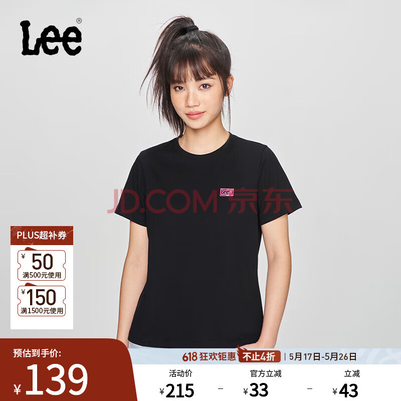 Lee25春夏新品标准版圆领小Logo印花女短袖T恤休闲LWT0098644LE 黑色 M