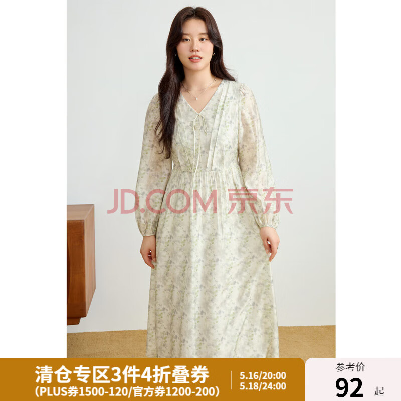 独束大码女装2025春季新款法式收腰碎花连衣裙微胖时尚显瘦裙子女 春水绿 2XL (尺码：4)