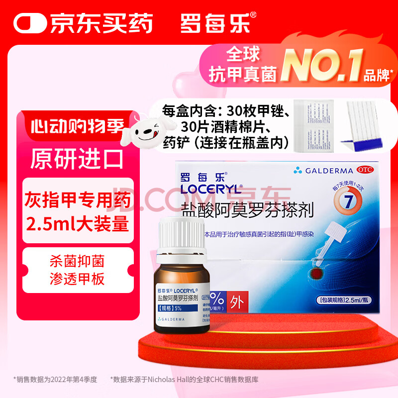 【原研好药】罗每乐盐酸阿莫罗芬搽剂5% 2.5ml/盒 治疗敏感真菌引起的指（趾）甲感染
