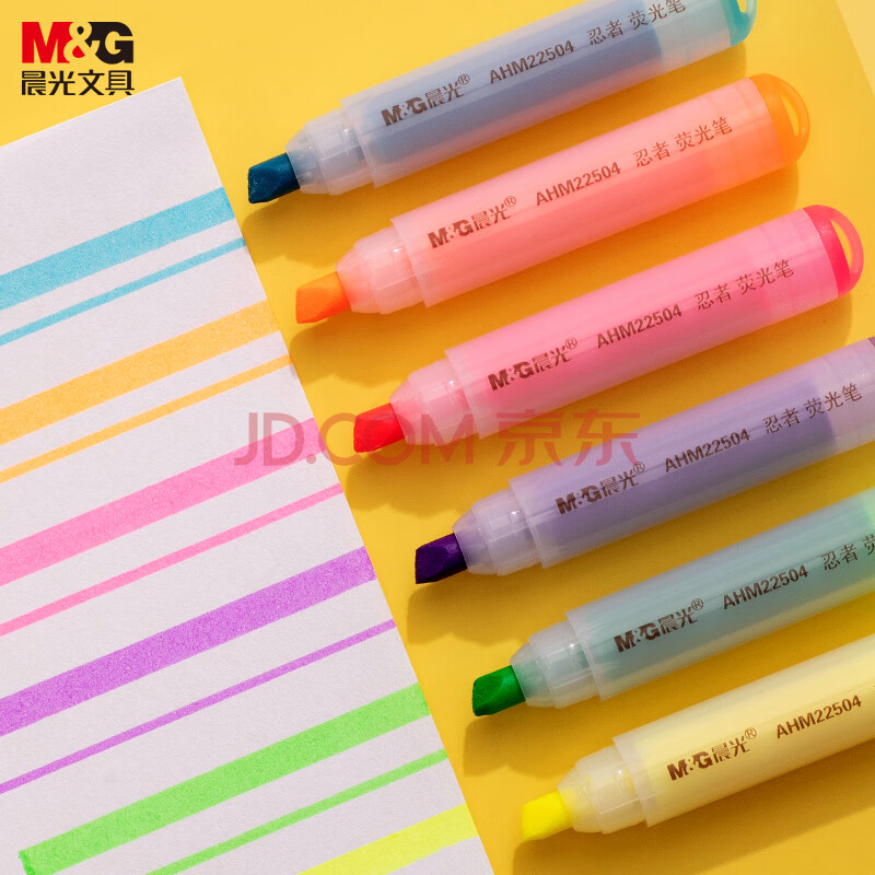 晨光(M&G)文具6色可爱单头荧光笔 办公学生通用重点标记笔 忍者系列迷你手账手绘记号笔 6支/盒AHM22504