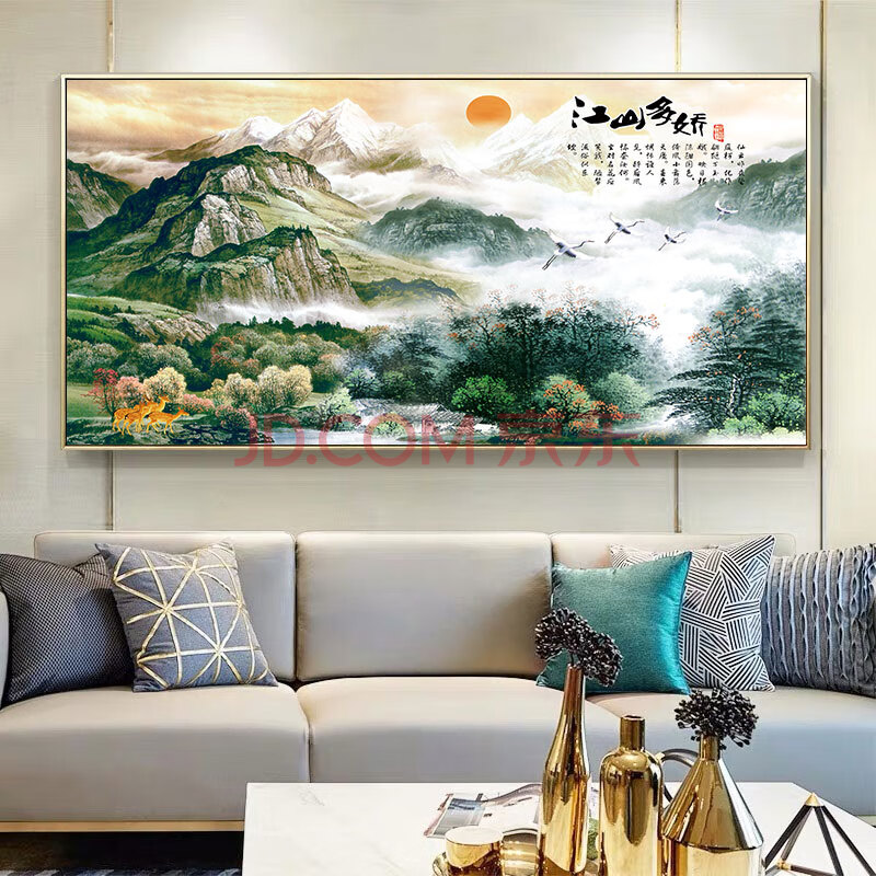 办公室招财风水靠山酒店大堂挂画大厅中堂墙画书房茶室壁画 江山多娇