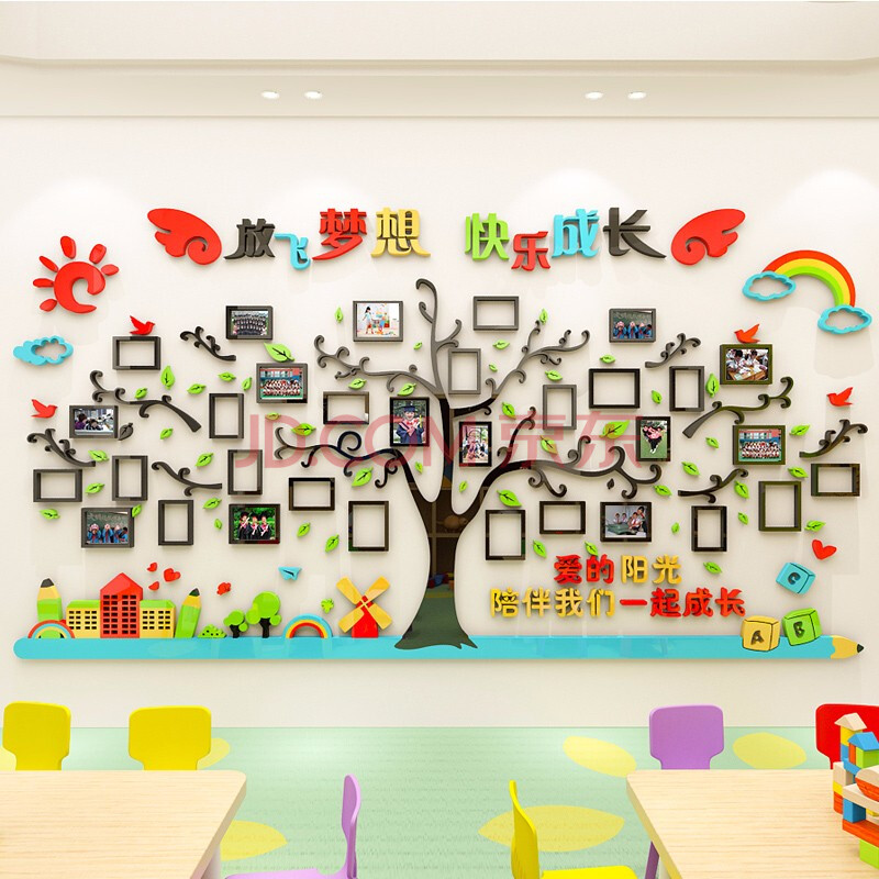幼儿园照片墙装饰布置成长树3d立体教室托管班级文化学生风采展示墙贴