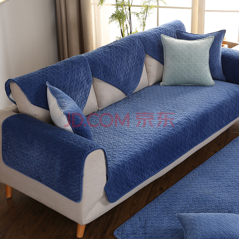 店四季通用沙发垫现代简约北欧防滑坐垫实木客厅沙发巾 蓝色富贵浮云