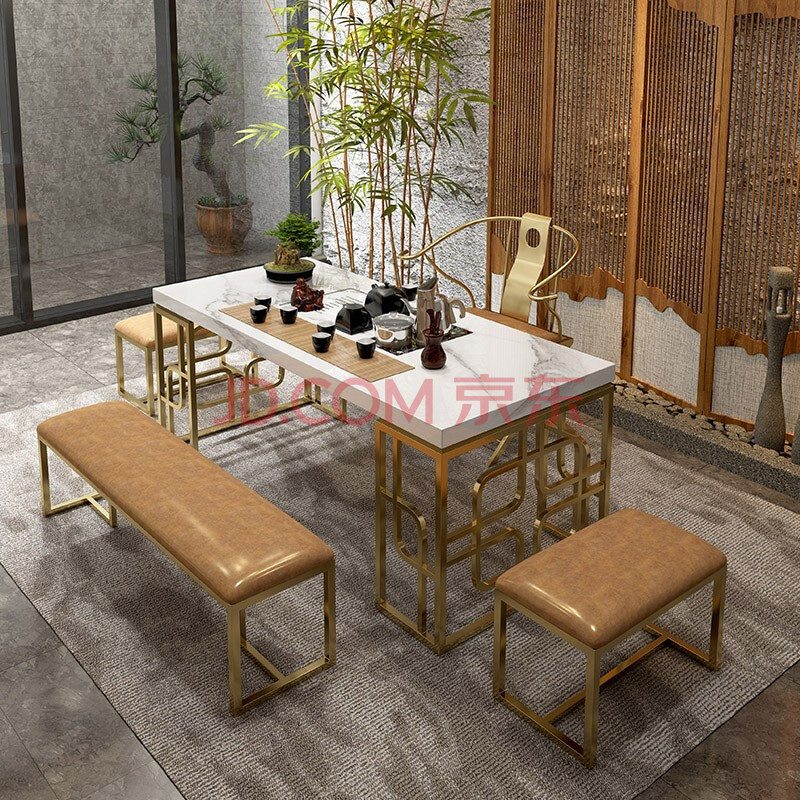 大理石茶桌椅组合现代轻奢功夫茶桌长方形茶台桌办公室茶几桌泡茶桌