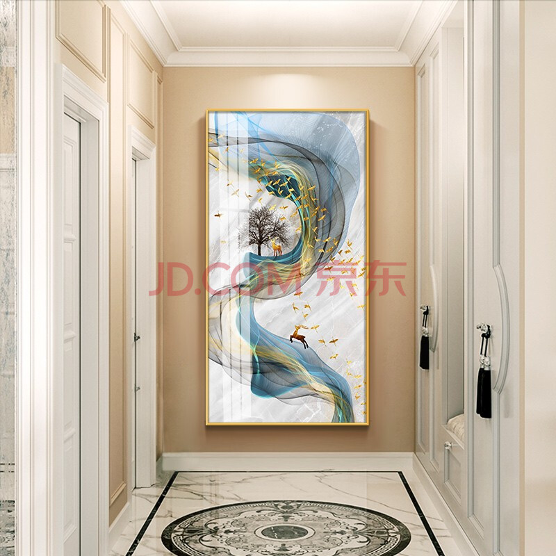 玄关装饰画走廊过道壁画现代简约楼梯入户墙画晶瓷画欧式轻奢挂画