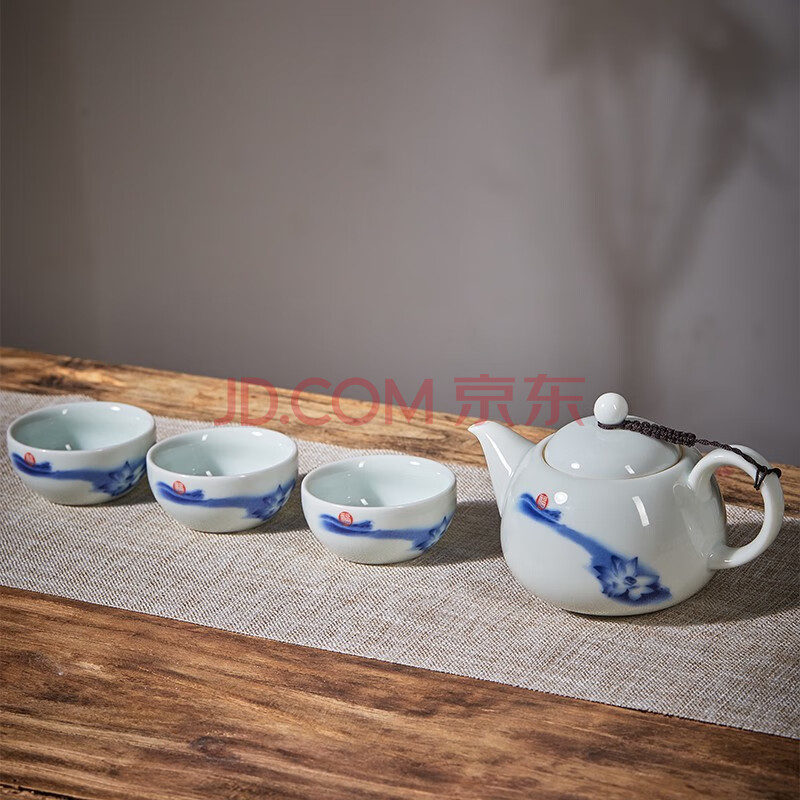 恒福荷韵一壶三杯陶瓷整套茶具功夫茶壶 荷韵一壶三杯【图片 价格