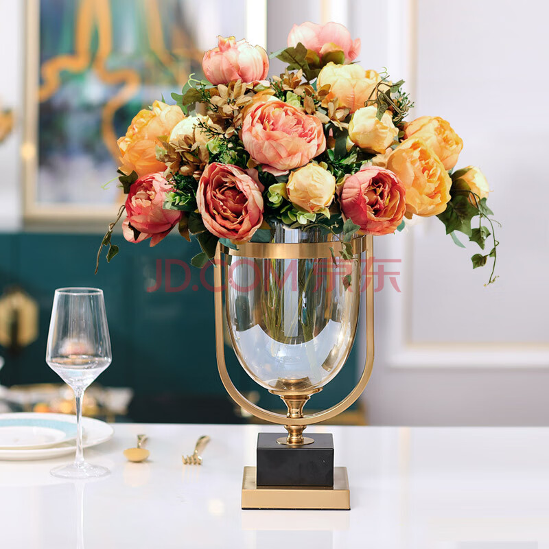 英伦欧堡 客厅花瓶插花套装假花仿真花摆件欧式电视柜