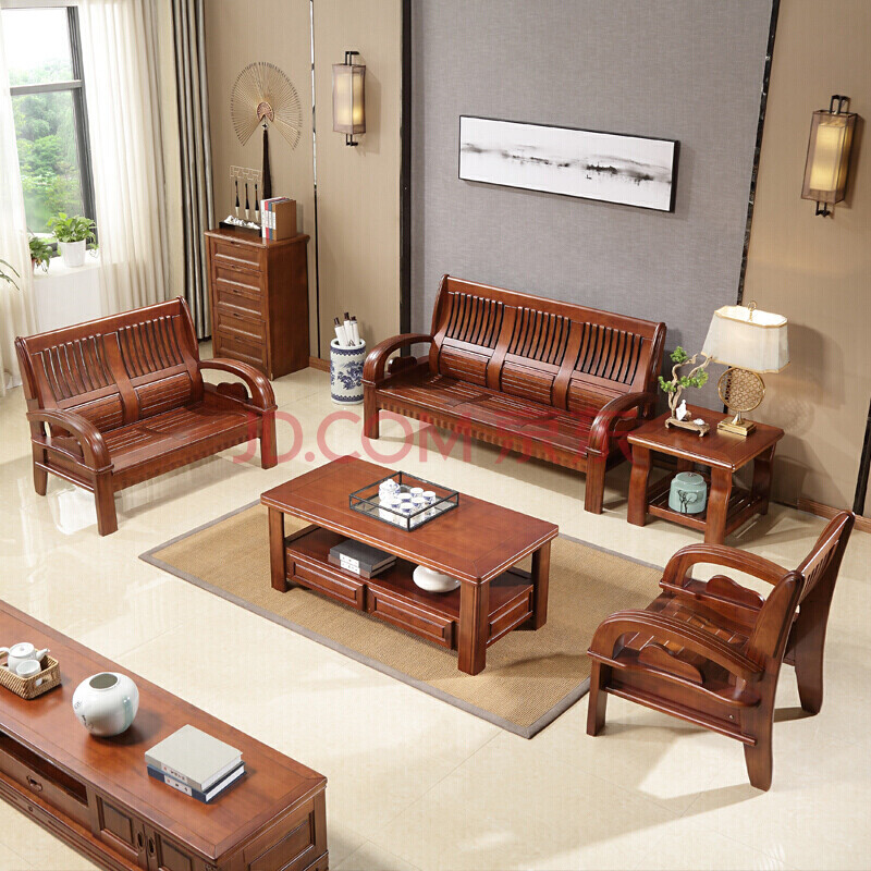 全实木沙发新中式香樟木客厅家具现代小户型普通纯木质沙发组合实小