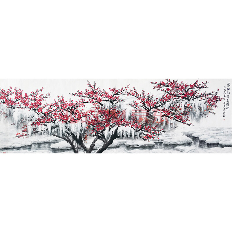 河北省美术家协会会员 王振勇 《寒梅傲雪》3.6米丈二