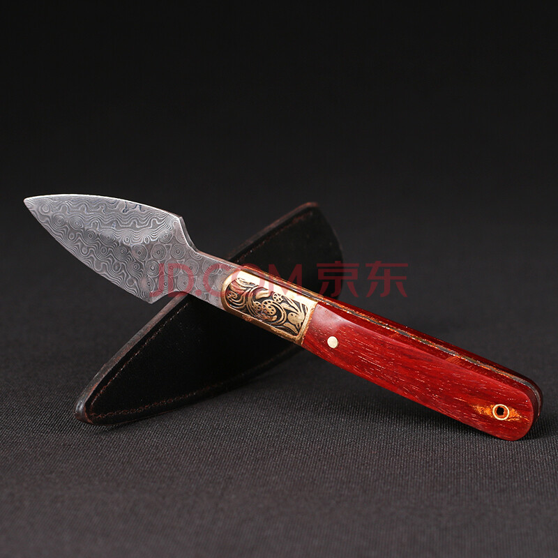 一物一拍小叶紫檀手柄 老料金星材质 大马士革茶刀 精品收藏 145mm