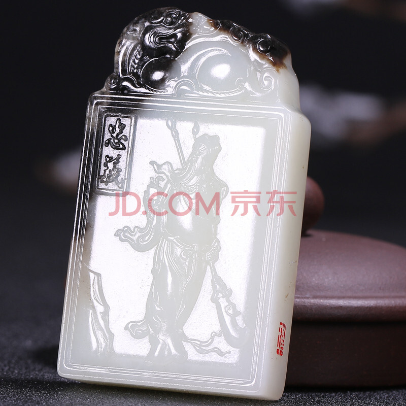 海派玉雕大师崔哲豪作品 和田玉白玉关公挂件 63.0451