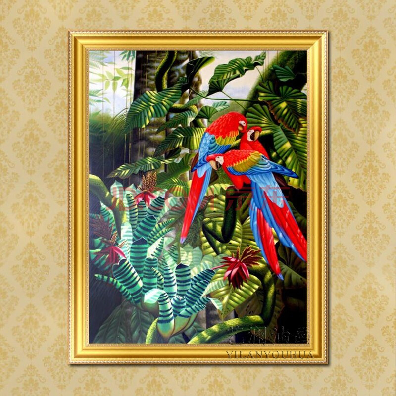 艺澜纯手绘油画 枝头鹦鹉 东南亚风格客厅玄关家居挂画艺术品dw60 纯