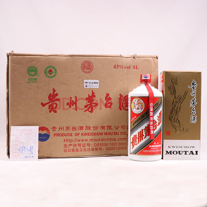 贵州茅台(飞天)08年 43度 1000ml 12瓶/箱【1】(白酒)