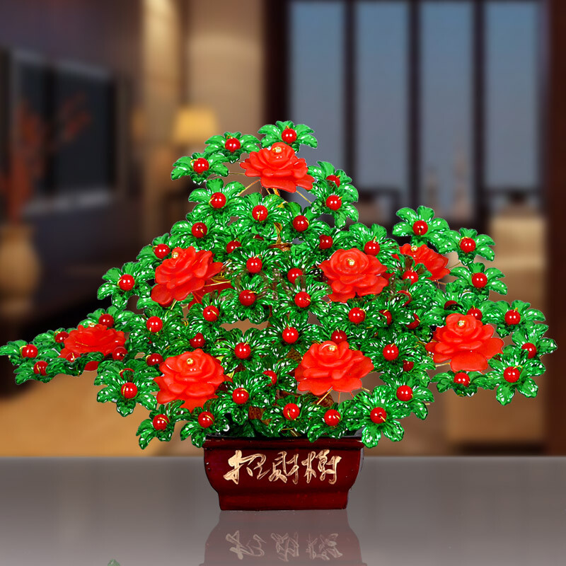 串珠发树材料包摇钱树客厅摆件龙工艺diy编织树sn1048 白色 牡丹9孔