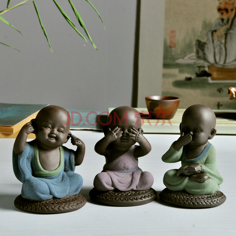 意景茶具 可爱佛小和尚茶宠精品紫砂摆件 精美彩砂陶茶玩茶具摆件