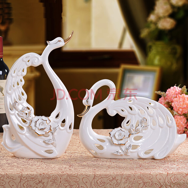时光屋 高档陶瓷天鹅结婚礼物创意客厅摆件家居装饰品