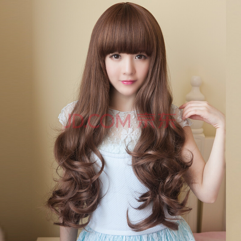修饰圆脸女士假发长卷发齐刘海蓬松修脸大波浪长发梨花头假发套女可爱