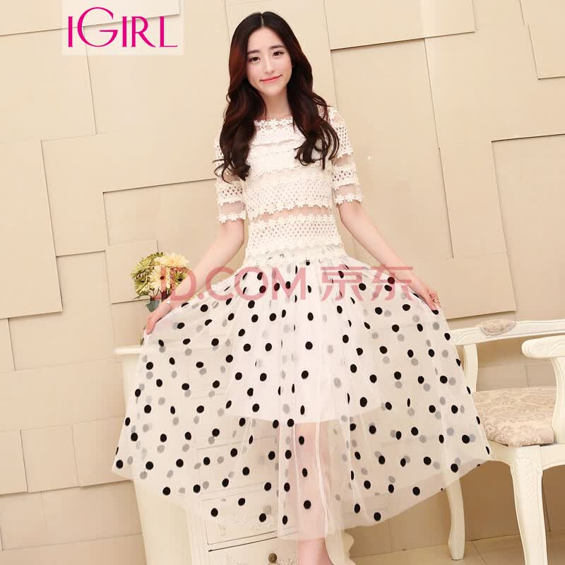 igirl2014夏女装新款连衣裙时尚套装水溶花蕾丝衫上衣