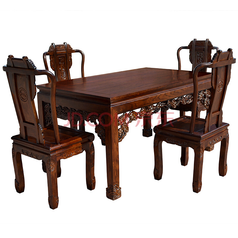 天业盛老榆木餐桌椅 八仙桌 茶水桌 老榆木雕刻实木家具中式家具 餐桌