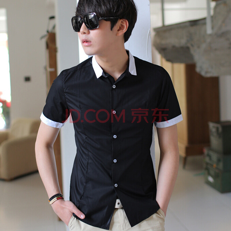 修身黑色短袖衬衫哪里买卖比较好的 短袖衬衫