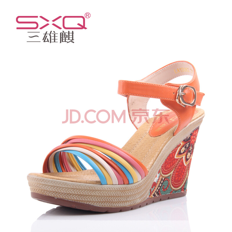 sxq三雄麒 2013新款夏季高跟鞋印花坡跟波西米亚凉鞋子女凉鞋xl13062