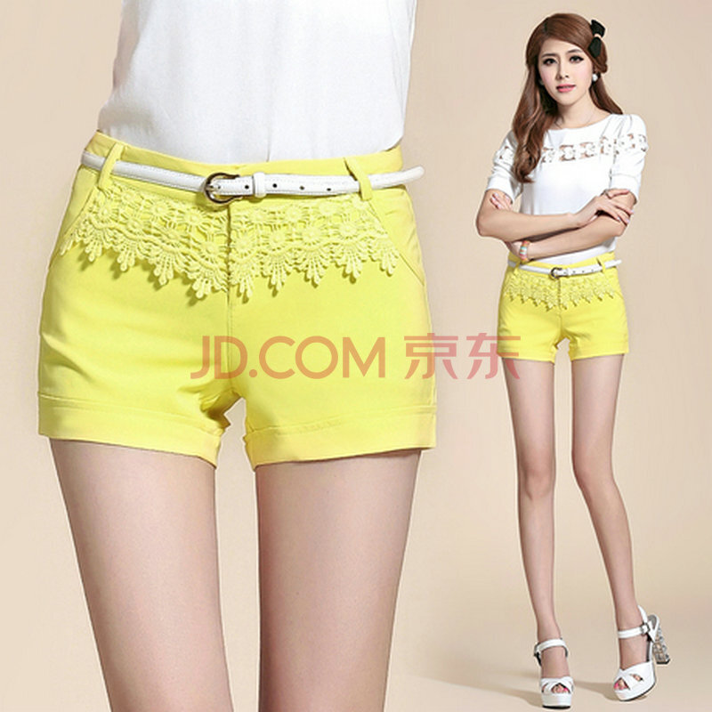 <em>时尚</em>韩版女装花边<em>短裤</em>休闲热裤<em>女</em>潮送