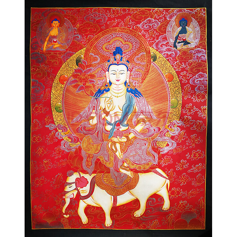 尼泊尔唐卡画师kumar lama作品混合金彩绘普贤菩萨多尊唐卡(编号1322)