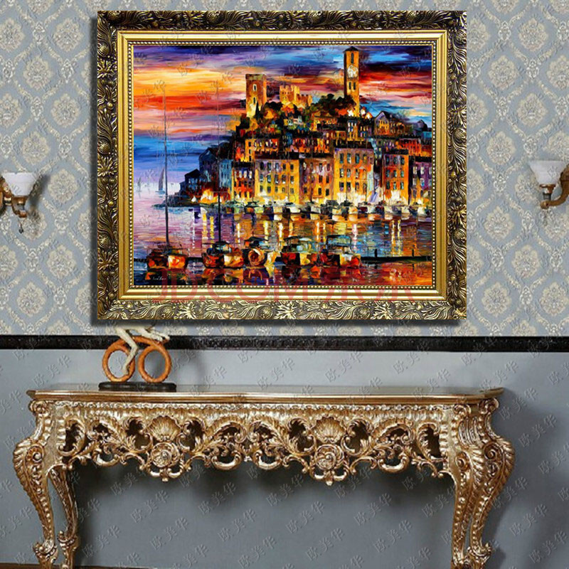 欧美华手绘油画厚彩威尼斯风景 有框油画 欧式壁画 客厅 卧室 酒店