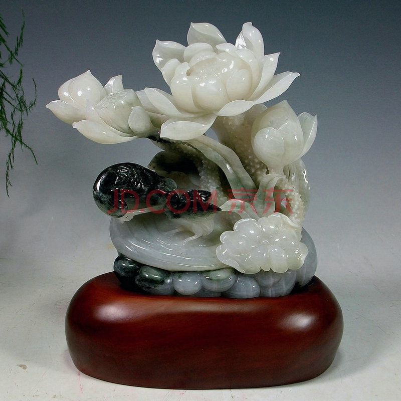 《荷花》收藏级天蓝料独山玉摆件涵韵玉雕大师馆