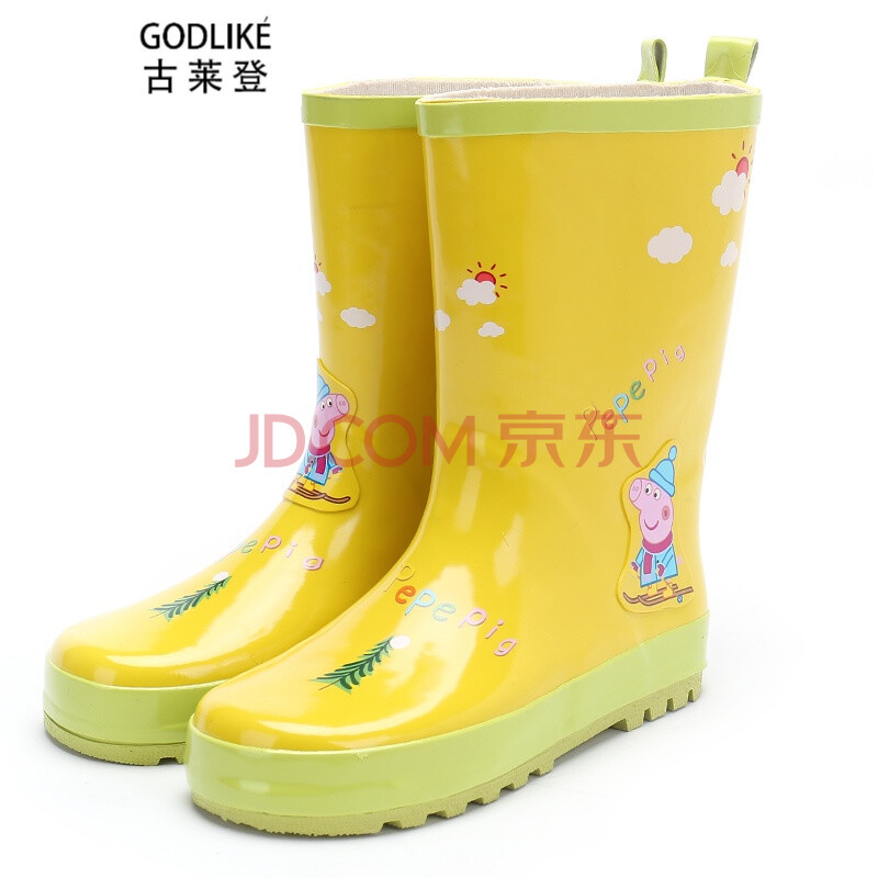 古萊登兒童雨鞋粉紅豬雨鞋女兒童水鞋防滑橡膠雨靴寶寶保暖鞋套子膠鞋 黃色小豬雨鞋 23碼/內長14.5cm