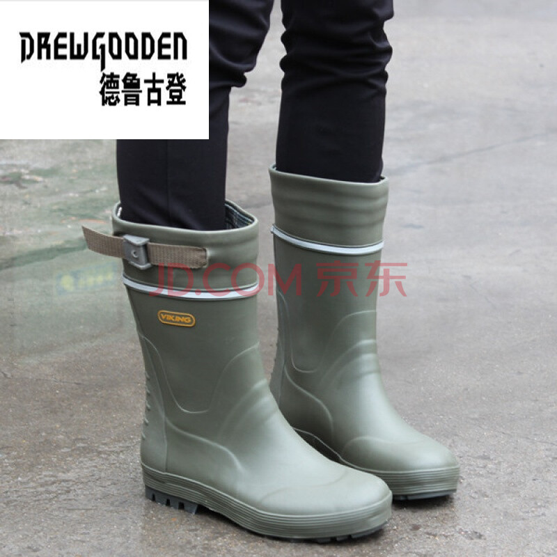 德魯古登時尚男女通用情侶雨鞋摩托車用雨鞋登山雨鞋橡膠雨鞋 淺墨綠 44