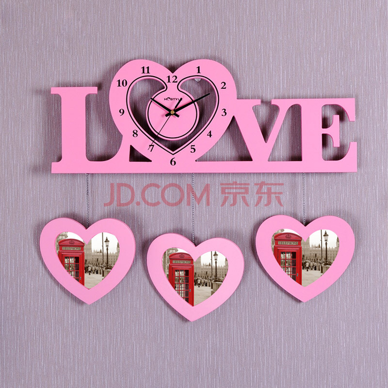 微品多新款love心形相框壁画挂钟摆件客厅卧室婚房个性艺术静音挂表
