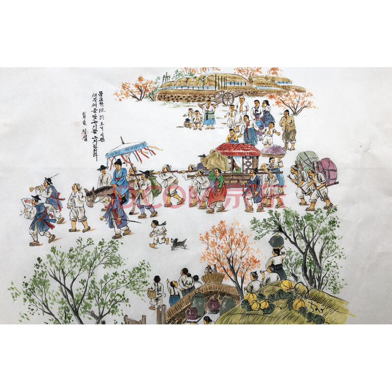 朝鲜水墨民俗国画 功勋画家 郑燮《出游灵韵》