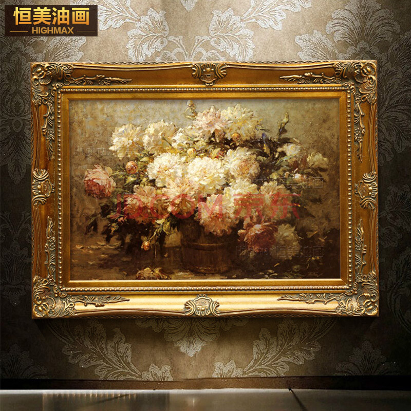 恒美 欧式手绘装饰画客厅餐厅玄关古典花卉油画壁炉电表箱壁画有框画