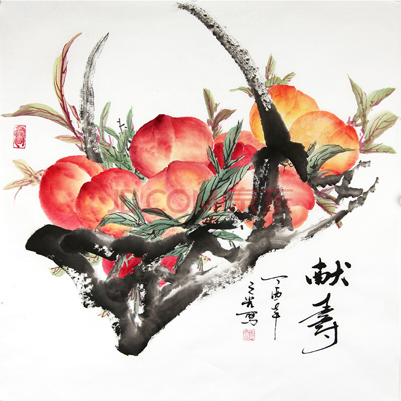 收藏级精品 当代著名国画大家 崔之光《献寿》