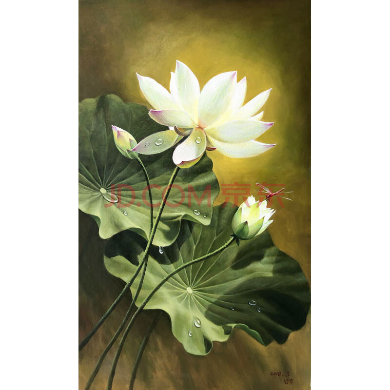 朝鲜布面油画 功勋艺术家 南维 《白莲花》