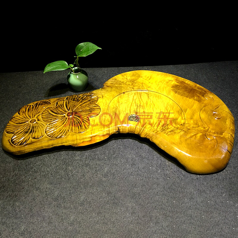金丝楠木 满水波纹 雕刻梅花 天然实木茶盘 77-40-6cm