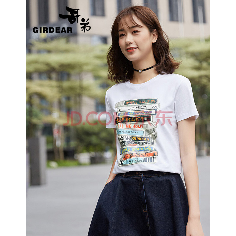 哥弟女装2018夏季新款短袖T恤女字母印花上衣A300079 书籍 S(2码)