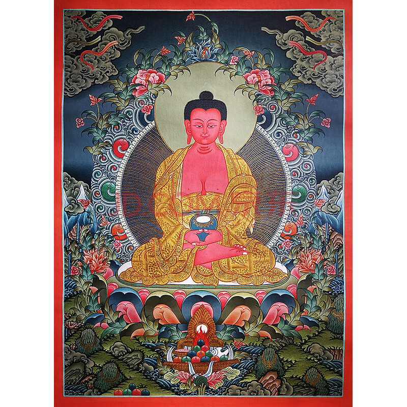 尼泊尔唐卡画师dorje lama作品彩绘描金阿弥陀佛独尊唐卡(编号1187)