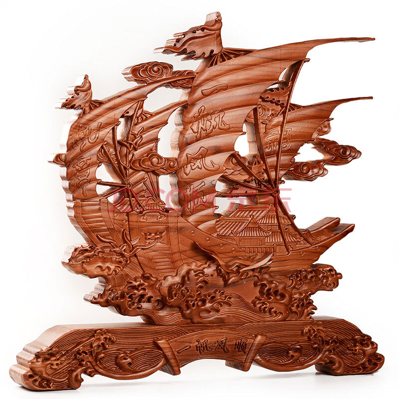 宏图好运 桃木木雕雕刻一帆风顺帆船摆件工艺礼品商业