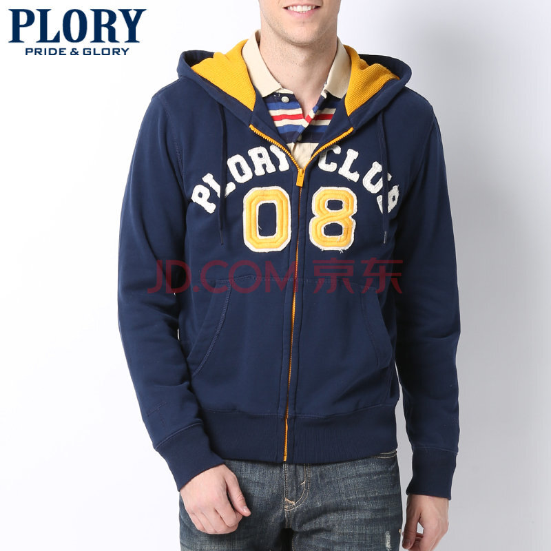plory韩国衣恋秋冬新品字母休闲连帽加绒卫衣pomw5f7002 海军蓝navy