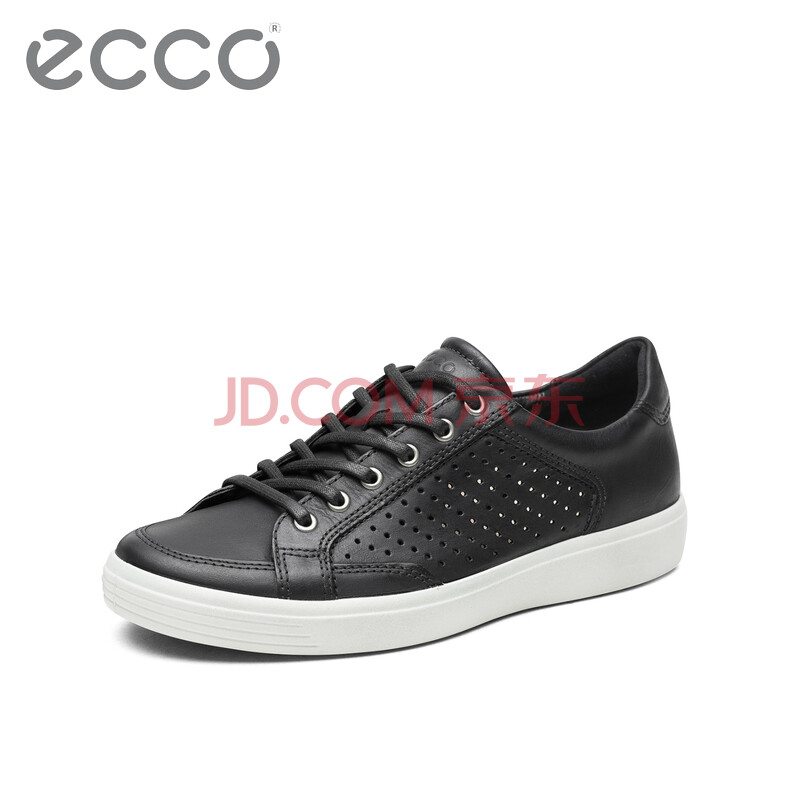 ECCO爱步2018新品时尚个性板鞋 青年圆头透气系带休闲鞋男鞋 柔酷7号430864 黑色43086402001 40