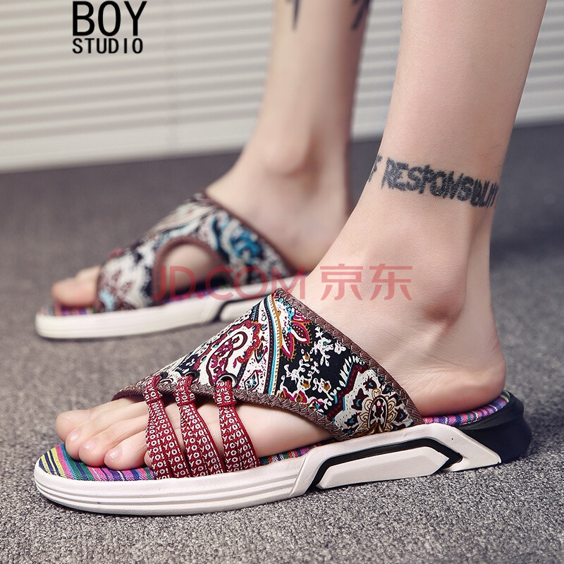 BOY STUDIO 2018ÏÄÍÏЬÄк«°æÒ»×ÖÍÏÖ¯´øÆ´½ÓïοÕÍ¸Æø·À»¬É³Ì²Ð¬³±¸´¹ÅÃñ×å·ç´óÂëÁ¹Ð¬ÄÐЬ×Ó JP-2002 ¸´¹Å²¼¡¾ÐÂÆ·ÍƼö¡¿ 44 Ô˶¯Ð¬³ßÂë