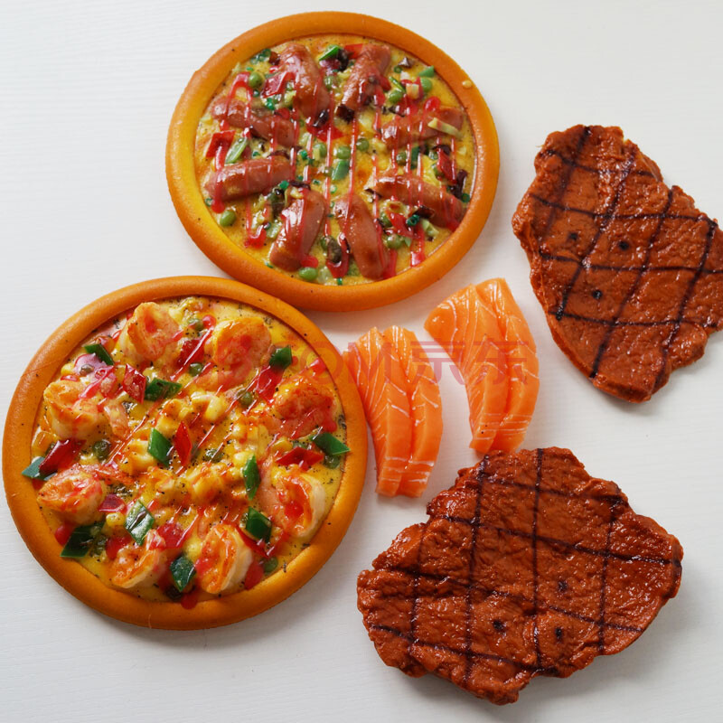 lmdec仿真食物模型6样套装餐厅厨房牛扒披萨饼三文鱼块摆盘展示装饰品