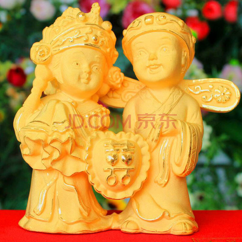 绒沙金婚庆摆件结婚礼品幸福美满大号 结婚用品 结婚纪念【工艺品】