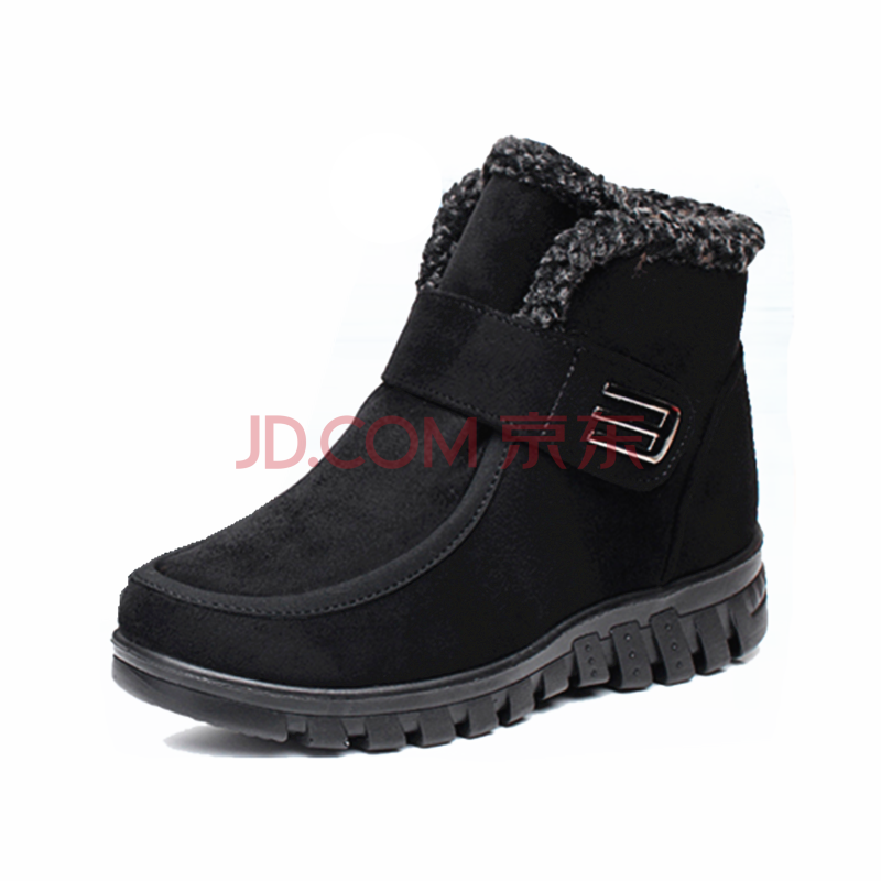 冬季新款中老年休闲棉靴妈妈布鞋女款加绒保暖防滑妈妈棉鞋 黑色 37