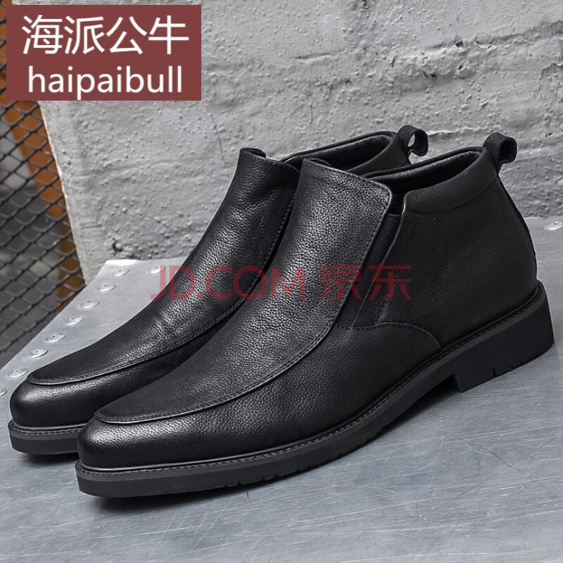 海派公牛轻奢品牌男皮鞋春新款男皮靴英伦纯皮高帮皮鞋商务正装短靴头层牛皮发型师男鞋 黑色 kdy-05 40