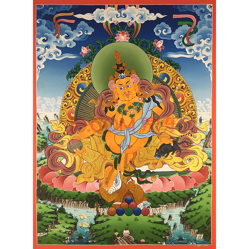尼泊尔唐卡画师prem lama作品彩绘描金黄财神独尊唐卡