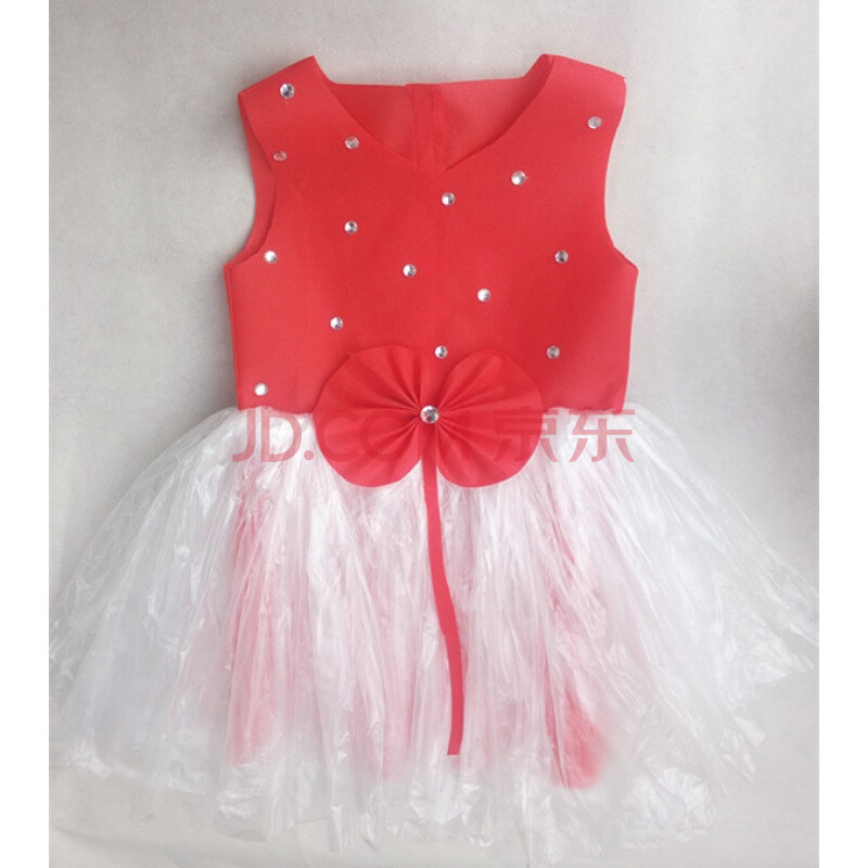 新款儿童环保服diy手工制作时装秀演出服幼儿园服装女子走秀裙 红色