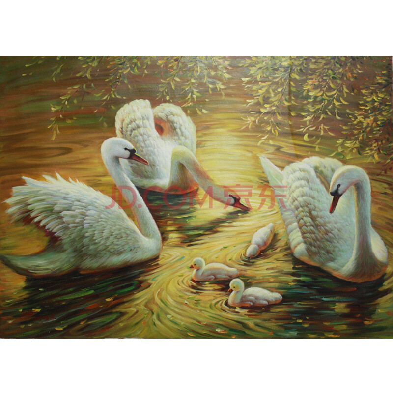 朝鲜一级画家桂明顺《天鹅》油画